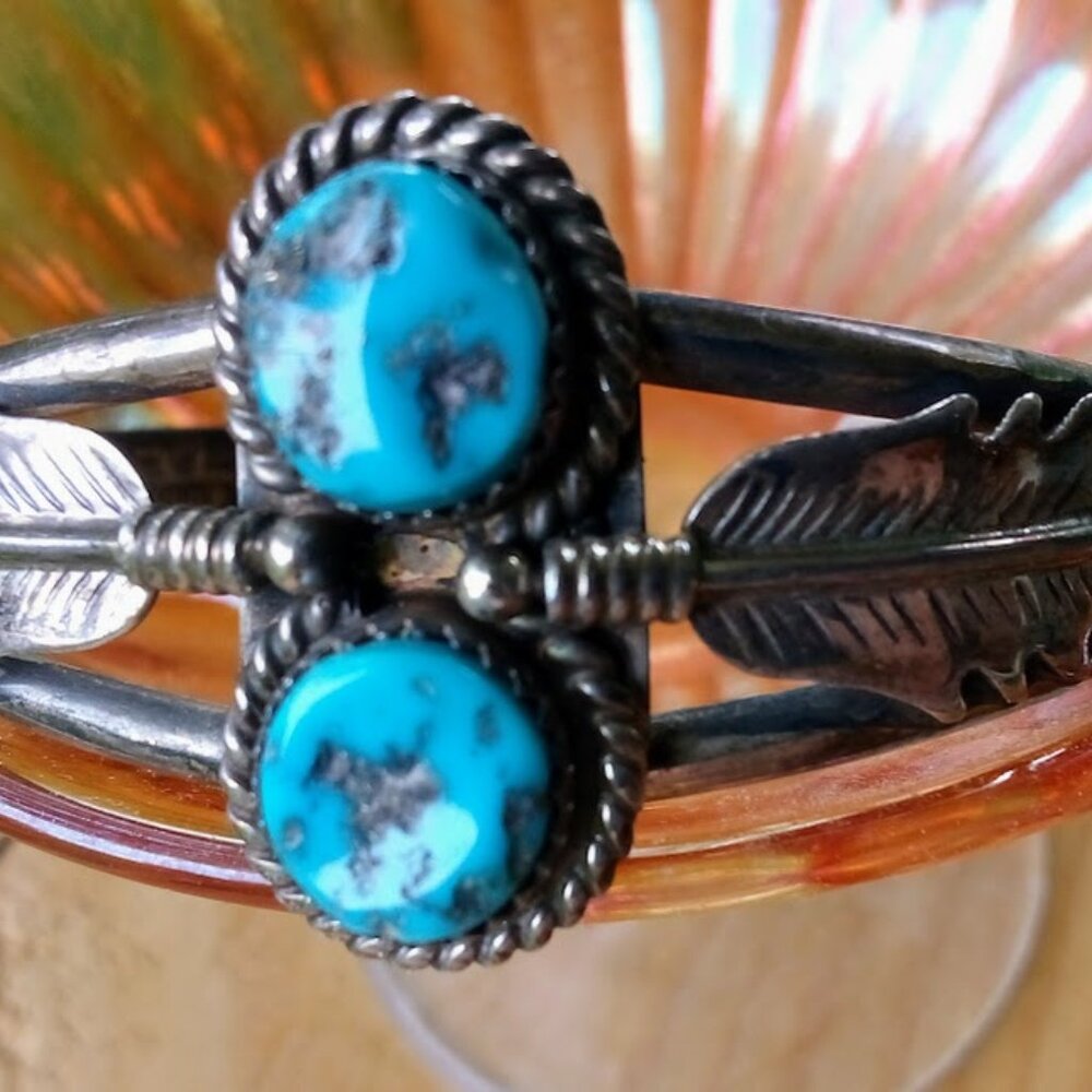Sterling Navaho Signed turquoise cuff